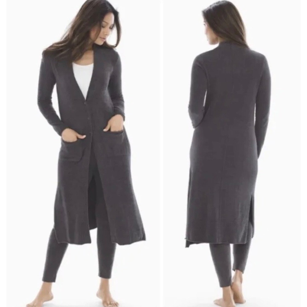 Barefoot Dreams 496 Cozychic Ultra Lite Long Duster Cardigan Carbon Grey Size S